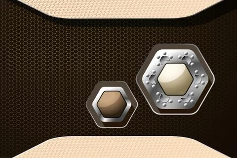 Wide hexagon gradient beige mesh background with hexagon light and dark brown Stock Photos