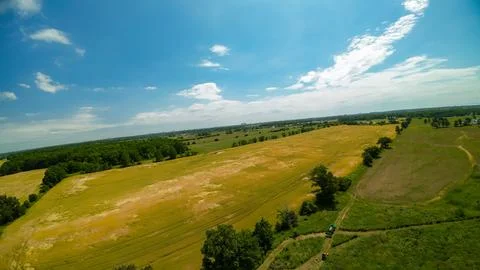 Wide high angle aerial view of a sprawling country landscape Foto stock