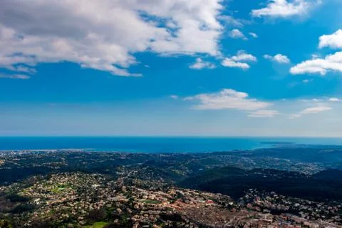 A wide / high angle panoramic view of Vence buildings and other towns coverin Stock Photos