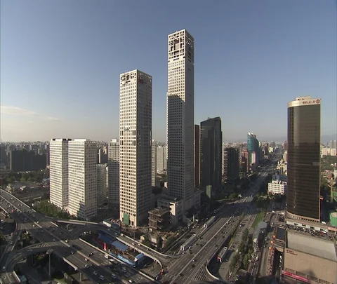 Wide high angle view of Beijing Yintai Centre Stock Footage 86745007