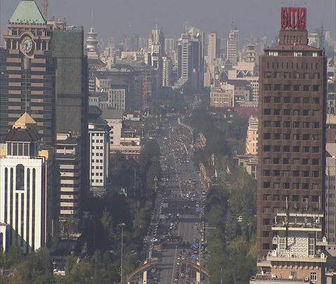 Wide high angle view of central Beijing with traffic running through the center Stock Footage 86745091