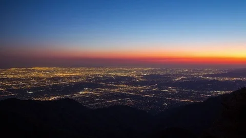 Wide High Angle View of Los Angeles from Day to Night Video stock 76692705