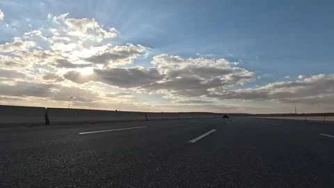 Wide Highway Traffic Scene Through Eastern Desert From Cairo Toward Ain Sokhna Stock Footage 330032495