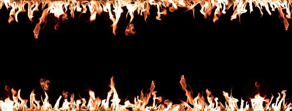 Wide Horizontal Flame Border on Black Background Stock Illustration