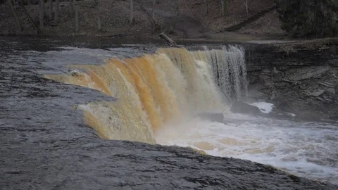 Wide Huge And Powerful Waterfall In All Its Glory On A Winter Day Slow Motion Stock Footage 84313370