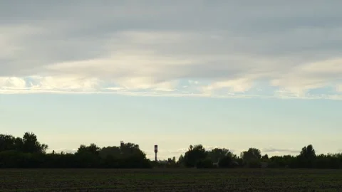 Wide landscape of green forest under cloudy grey evening sky. Stock Footage 344229349