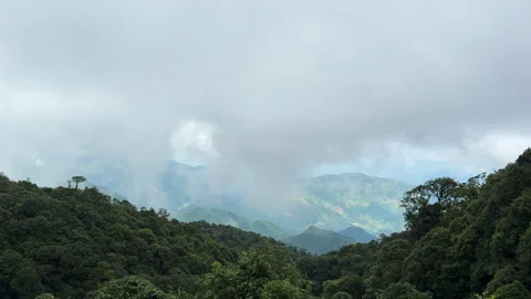Wide landscape view across the forested mountains of Tà Xùa, with dense green Vídeos de archivo 345138613