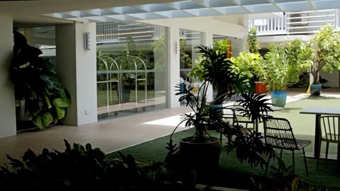 Wide lounge or promenade behind the lobby at a hotel in Boracay, Aklan Stock Footage 338055165