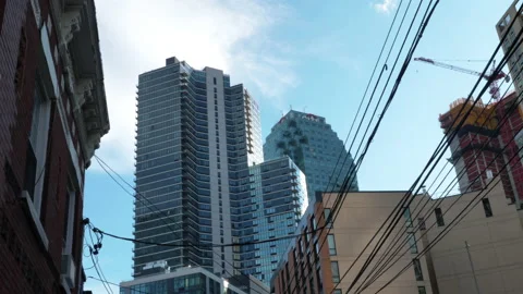 Wide, low angle, skyscrapers of Long Island City on a sunny day, USA Stock Footage 140451885