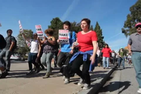 Wide Low Angle UCLA Student Occupy Protest March Stock Footage 8961925