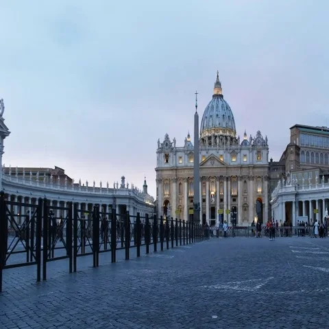 Wide low angle view of dusk at st peter's in vatican city Stock Footage 69709451