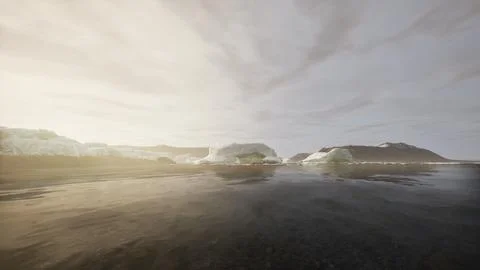 A wide low angle view of melting sea ice floes in still waters of Arctic Stock Illustration