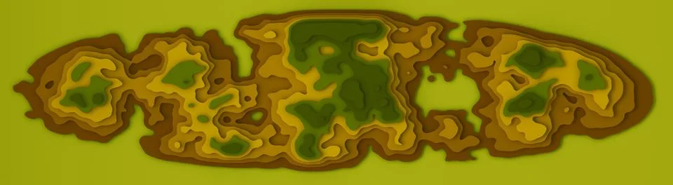 Wide Low poly 3D island Landscape Paper cut Style Toxic waste dump Color Illustrazione stock