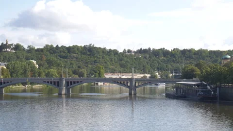 Wide of the Manesuv Most bridge over Vltava River in Prague, Czech Republic Stock-Footage 284792597