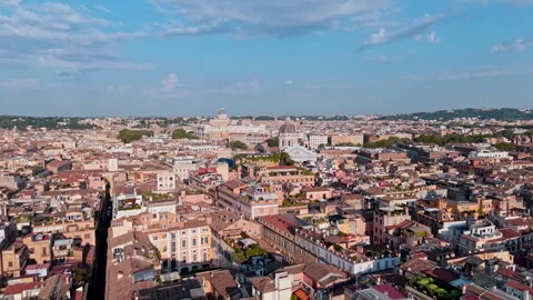 Wide Midday Panorama Over Central Rome Toward St Peter’s Dome Stock Footage 340410238