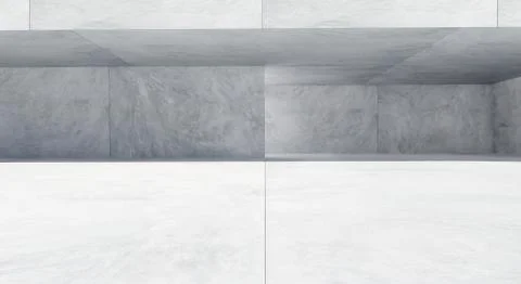 Wide modern building with empty floor made of square shaped concrete . 3D ren Ilustración de archivo