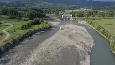 Wide mountain river, beautiful nature view, aero view Stock Footage 151157553