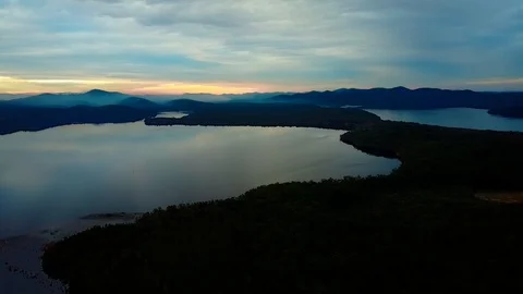 Wide mountain river at dusk. Stock Footage 95898309