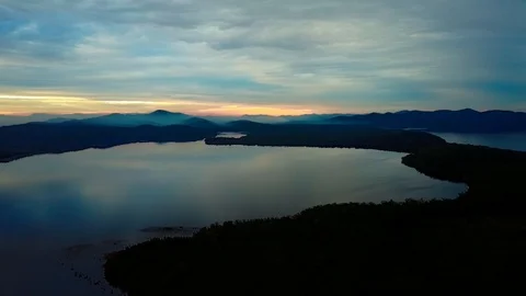 Wide mountain river at dusk. Stock Footage 95898317