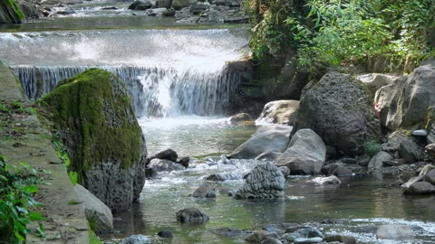 Wide Mountain River Flowing Over Rocks Hanzhong China Stock Footage 337444212