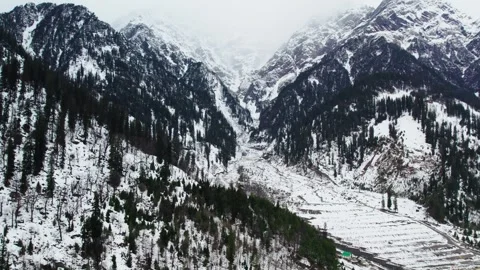 Wide Mountain Valley Background with Snow Peaks and Forest Texture Video stock 332174681