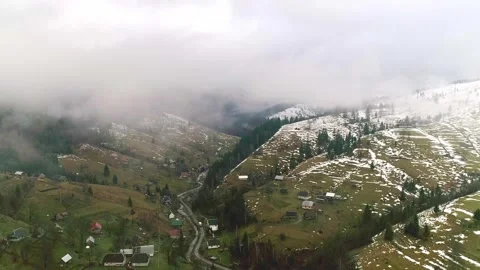Wide mountain valley view from drone, hills and forest Stock Footage 283345423