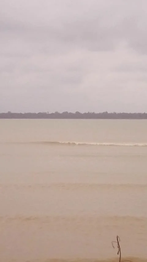 Wide Muddy River with Small Waves Under Cloudy Sky 4K` Stock Footage 339450776
