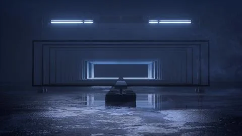 Wide nested rectangular frames around a pedestal in fog 库存插图