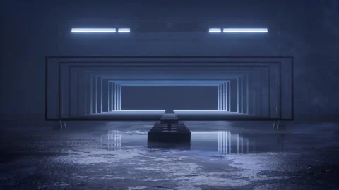 Wide nested rectangular frames forming a glowing light tunnel Stock Footage 346781804