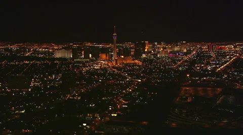 Wide night flight past Las Vegas, looking south. Shot in 2008. Stock Footage 59515527