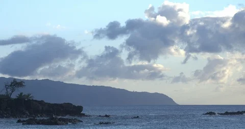 Wide Ocean and Clouds Looking at End of Island, 4K60p Stock-Footage 101094588