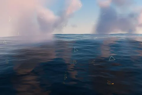 The wide ocean with sunshine going through the clouds, 3d rendering. イラスト素材