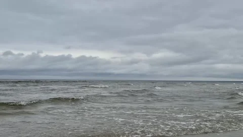 Wide Ocean Waves Under Dramatic Cloudy Sky with Sound Stock Footage 323463043