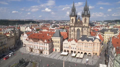 Wide of Old Town Square in Prague, Czech Republic on sunny day Stock Footage 284808661