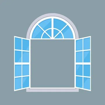 Wide Open Arched Window Flat Icon on Gray Background Stock Illustration