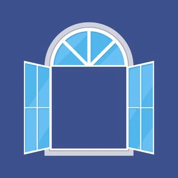 Wide Open Arched Window Flat Icon on Blue Background Stock Illustration