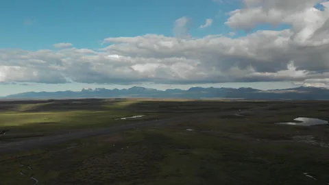 Wide Open Land Big Clouds Iceland Drone Stock Footage 186759935