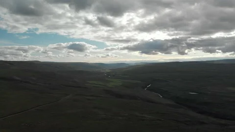 Wide Open Land Heavy Clouds Iceland Drone Stock-Footage 186765219