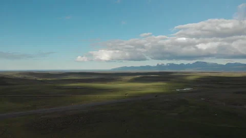 Wide Open Land Light Clouds Iceland Drone Stock-Footage 186756691