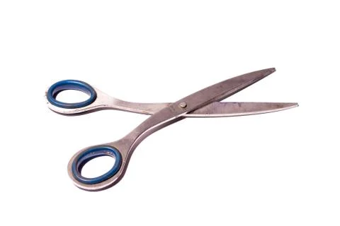 Wide open old tailor shears isolated Stock Photos