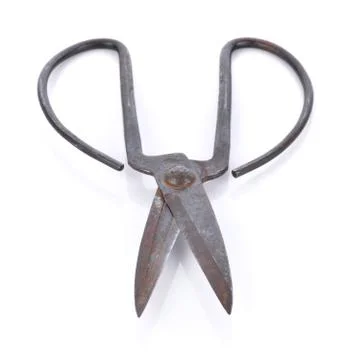 Wide open old tailor shears isolated on white background Stock Photos