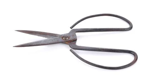 Wide open old tailor shears isolated on white background Stock Photos