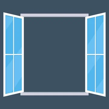 Wide Open Rectangular Window Flat Icon on Dark Blue Background Stock Illustration