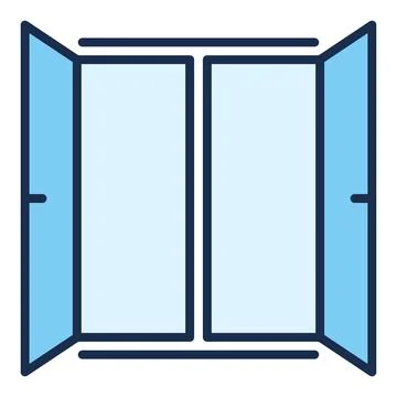 Wide Open Window vector Simple Clear Portal blue icon or symbol Ilustración de archivo