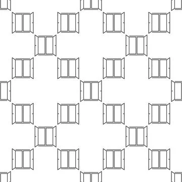 Wide Open Window vector Simple Clear Portal outline seamless pattern Illustration