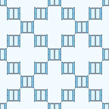 Wide Open Window vector Simple Clear Portal blue seamless pattern Illustration