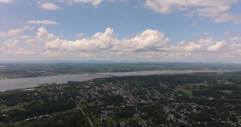 Wide pan of Beacon New York and Hudson River Valley and Newburgh Beacon Bridge Stock Footage 346365883