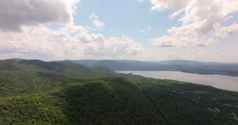 Wide pan of Beacon New York and Hudson River Valley Stock Footage 346400386