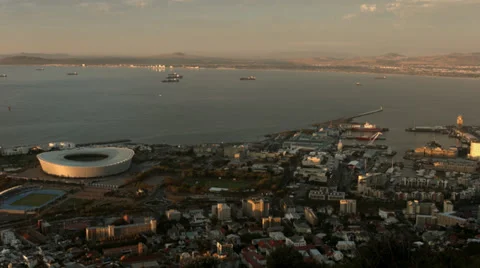 Wide pan of Cape Town at sunset Stock Footage 38936740
