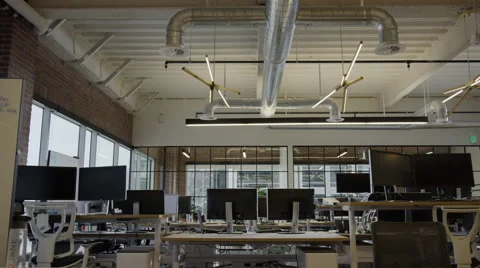 Wide panning low angle shot of empty office / Lehi, Utah, United States Stock Footage 62960239